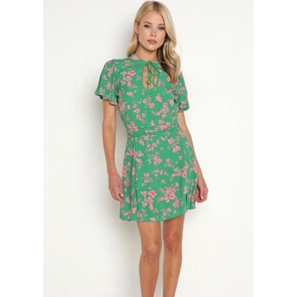 RUE STIIC Belle Mini Dress Vive Le Fleur Green Pink L Spring Cottage Coquette